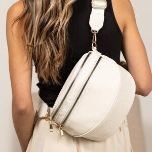 Sabrina Double Zip Leather Crescent Sling